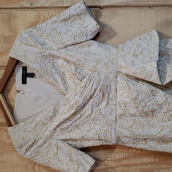 Aidan Mattox New Light Gold Short Sleeve Jacquard Sheath Dress Size 4 - Picture 4 of 7